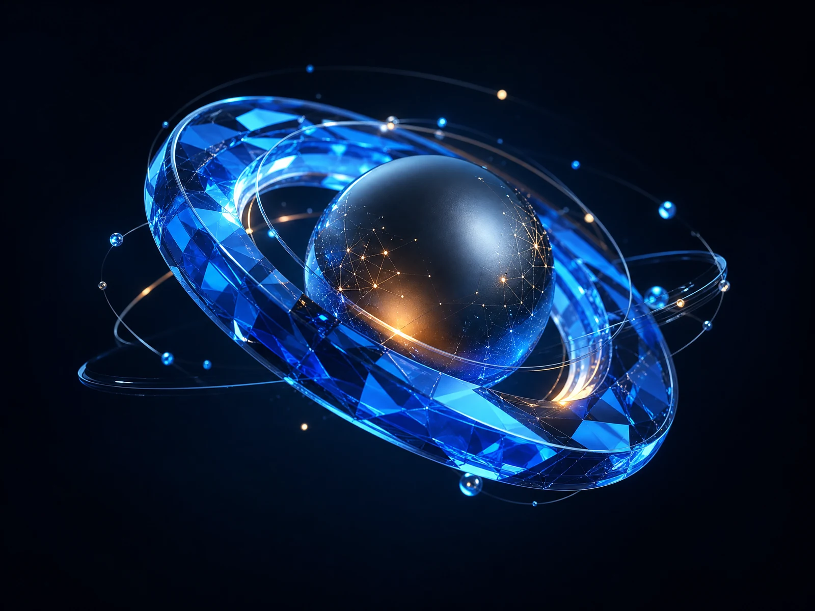 Original abstract blue orbital network artwork